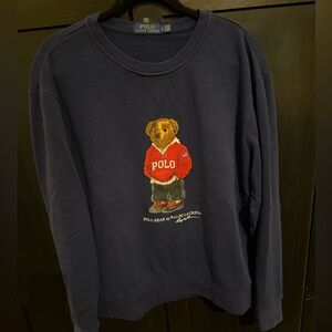 Ralph Lauren Navy Crewneck Sweater with Red Bear Design